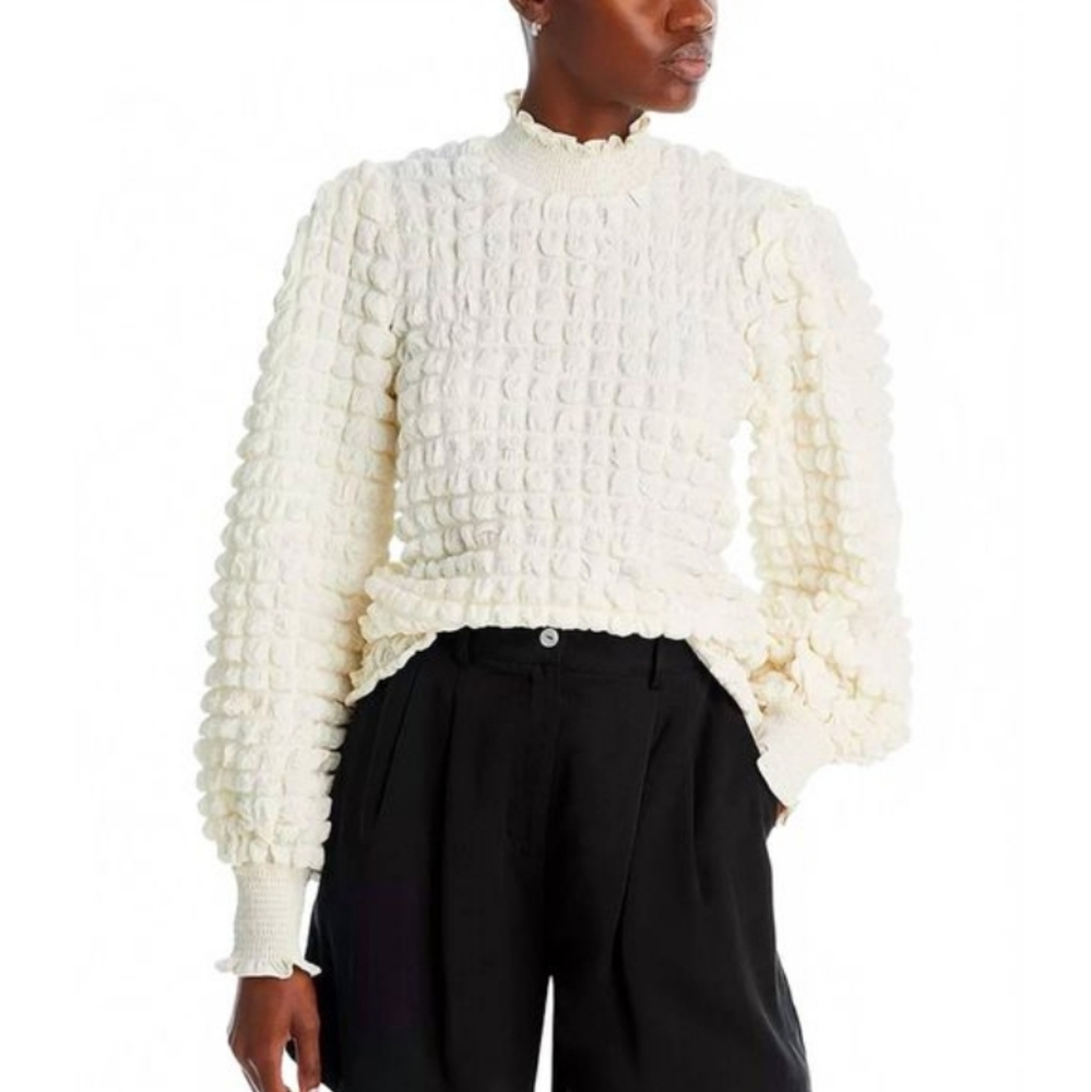 Endless Rose Women's Textured Mock‎ Neck Topsz Xtra Small